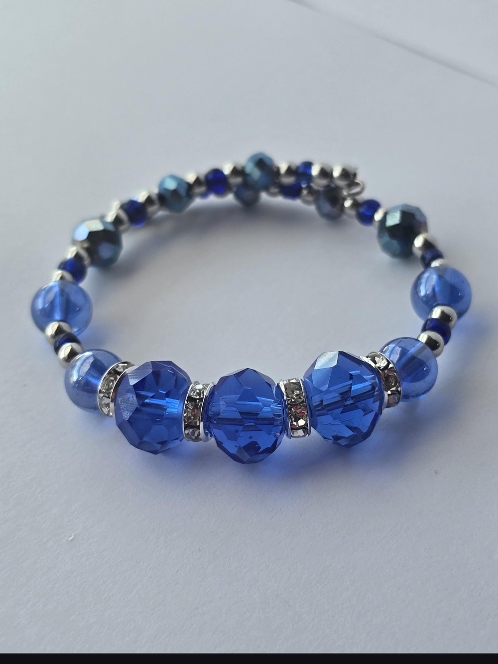 Blue Crystal Memory Wire Bracelet - Women's Jewelry